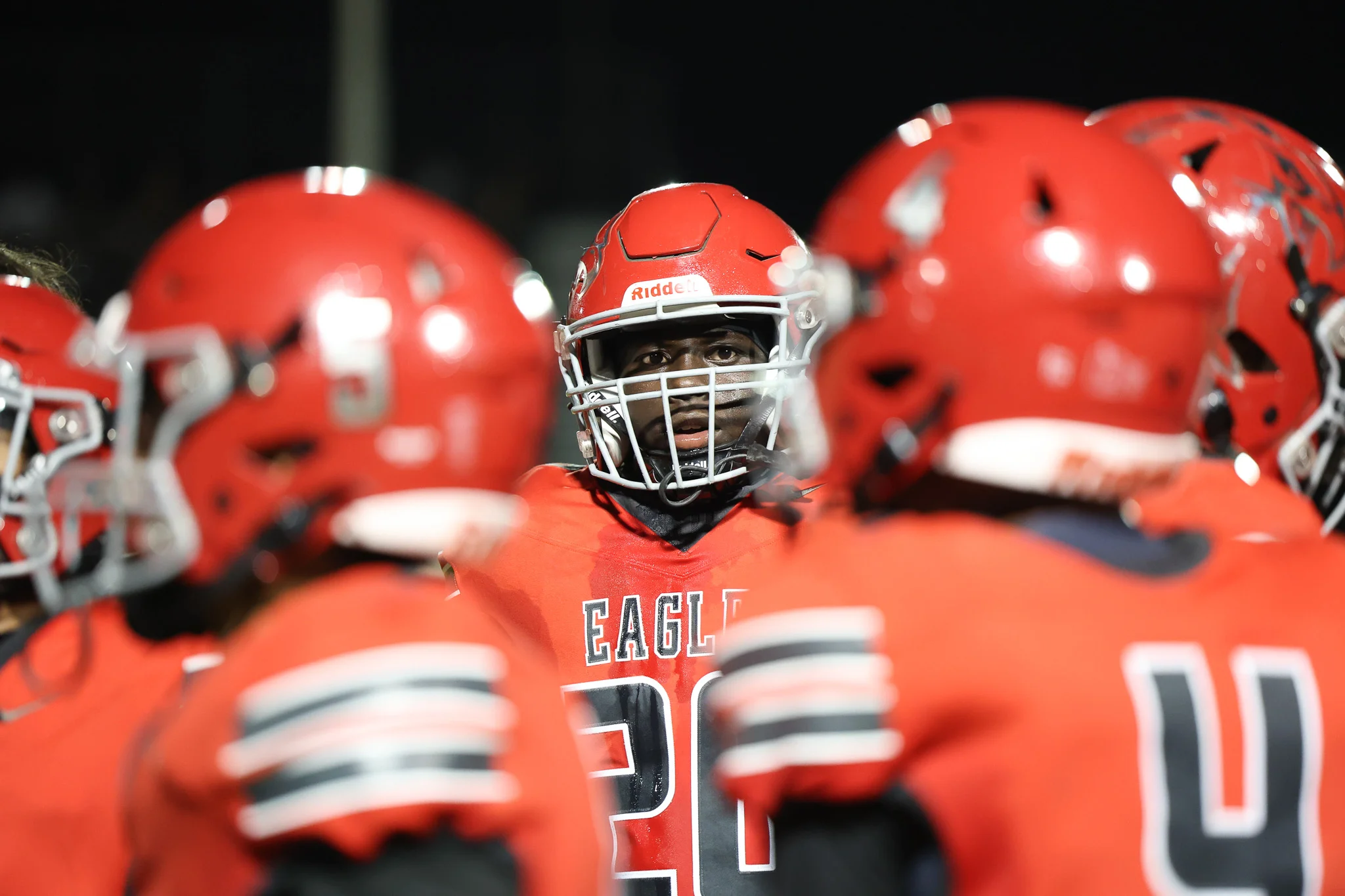 Ironwood defender in the huddle